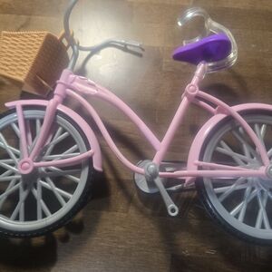 Barbie Pink Bike Bicycle w/ Kickstand & Purple Seat Mattel for Doll Play